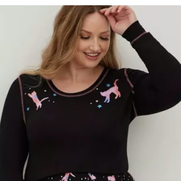 Torrid Galaxy Space Kitty Long Sleeve Sleep Shirt Size 3X NEW - Picture 1 of 6